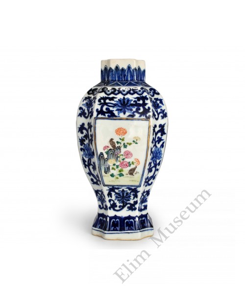 1508  A Fengcai “flowers and birds" octagon vase